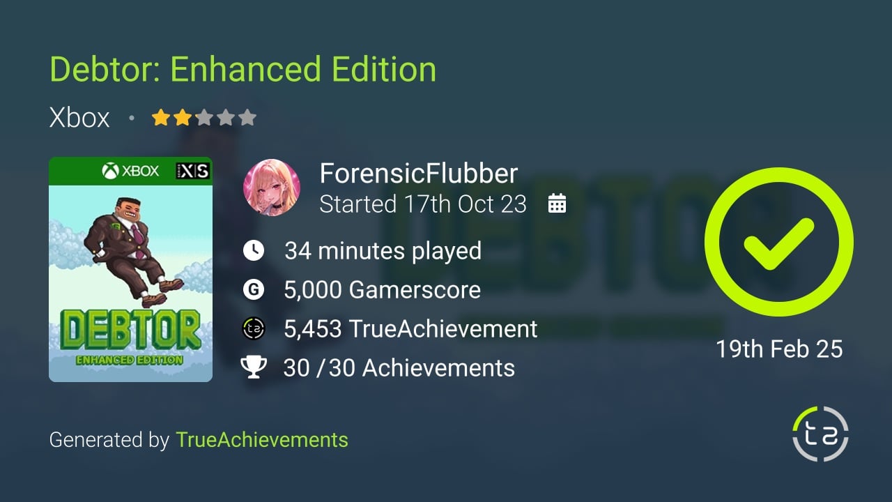 Debtor Enhanced Edition achievement summary
